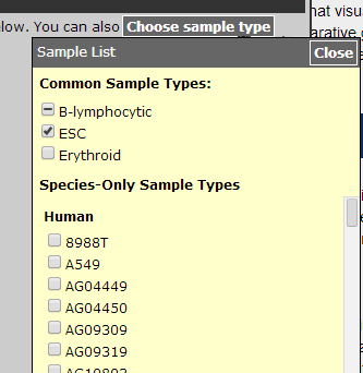 Choose sample type panel