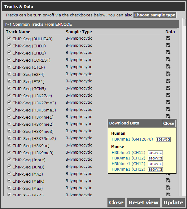 Tracks & Data ENCODE version